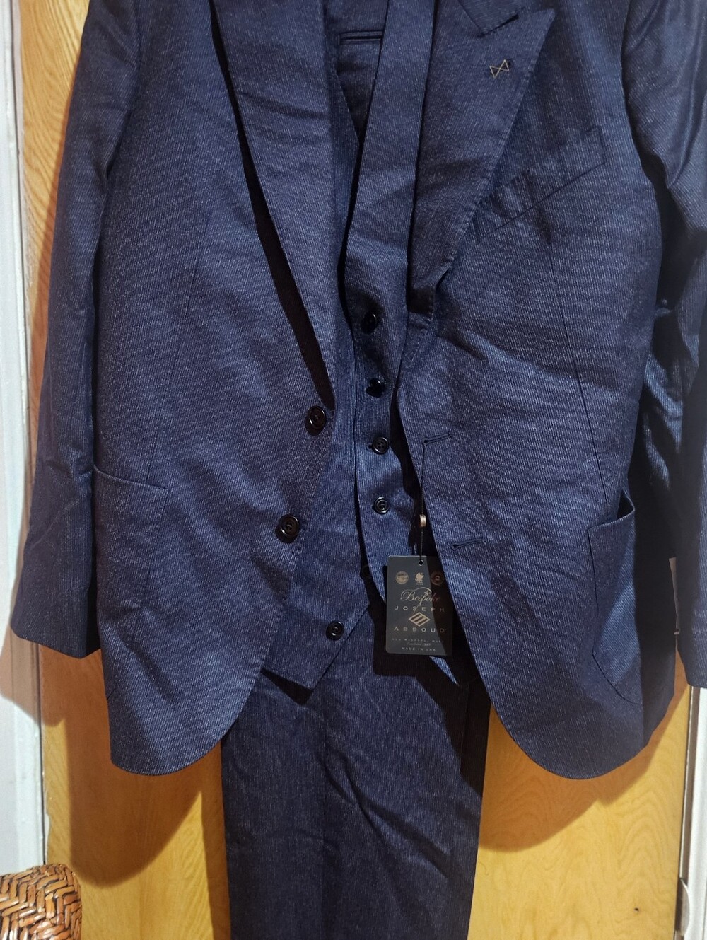 Joseph Abboud Navy Blue Three-Piece Suit with Waistcoat